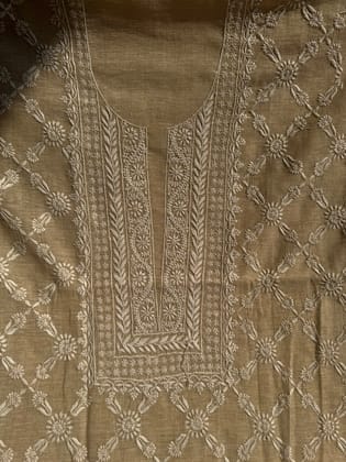 Khaadi Cotton Chikankari Kurti Length - Natural Beige-Beige Info / Khaadi cotton / Heavy Work