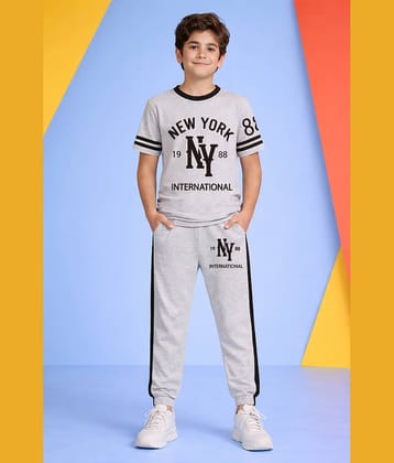Trampoline Boys Cotton Blend T-Shirt & Trackpants Set ( Grey , Pack of 1 )