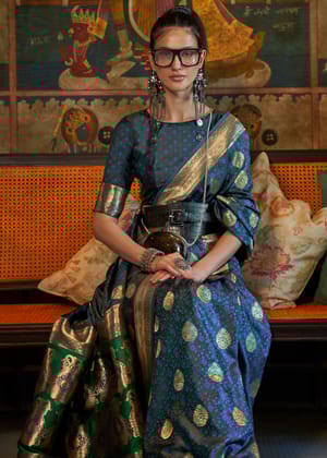 Classic Blue Woven Banarasi Satin Silk Saree