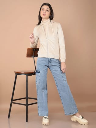 Beige Hooded Neck Sweatshirt-S / Beige