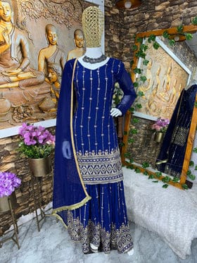 Designer Party Wear Top Bottom And Dupatta With Embroidery Work