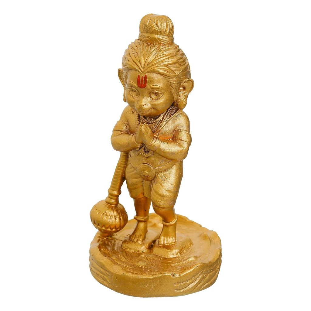 Patwari Arts Decorative Car Dashboard Hanuman Idol, Gold-Coloured Marble Statue, Small Size.