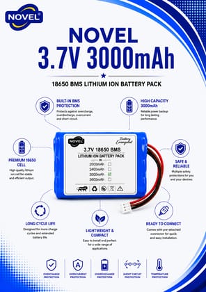 NOVEL 3.7V BMS 18650 LITHIUM ION DUAL BATTERY PACK WITH JST 3PIN- 3000mAh