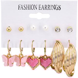 Butterfly and Heart Style Hoop Earring (6 pairs in a pack)