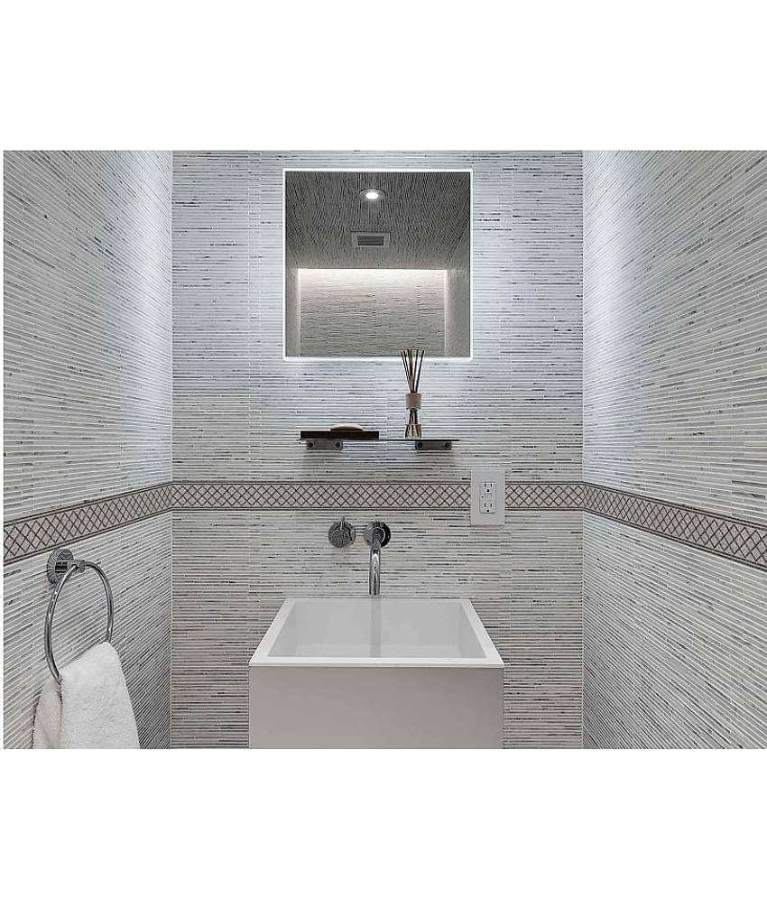 WallDesign Grey Tile Geometric Pattern - 8 cm W x 305 cm L Abstract Sticker ( 305 x 8 cms )