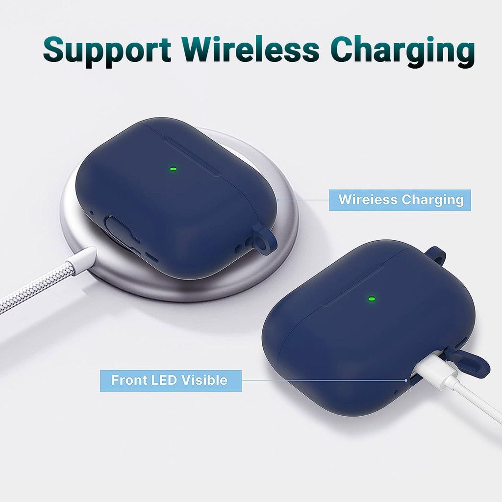 LIRAMARK Silicone Soft Case Cover with Buckle for Airpods Pro 2 Case (2023/2022), AirPods Pro 2nd Generation Cover (Midnight Blue)