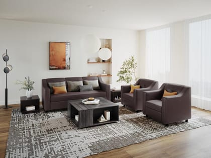 Monarch 5 Seater Leatherette Sofa Set (3+1+1) (1-Year Warranty, Solid Wood, Burgundy)