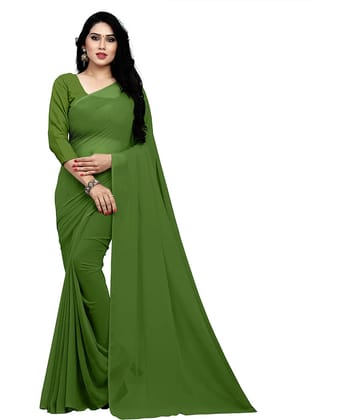 Sidhidata Georgette Solid Saree With Unstitched Blouse Piece ( Green )