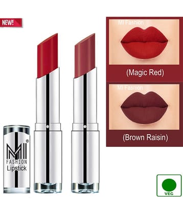 MI FASHION 100% Veg Soft Matte Long Stay Lipstick Combo Red,Brown Multi Pack of 2 7 g