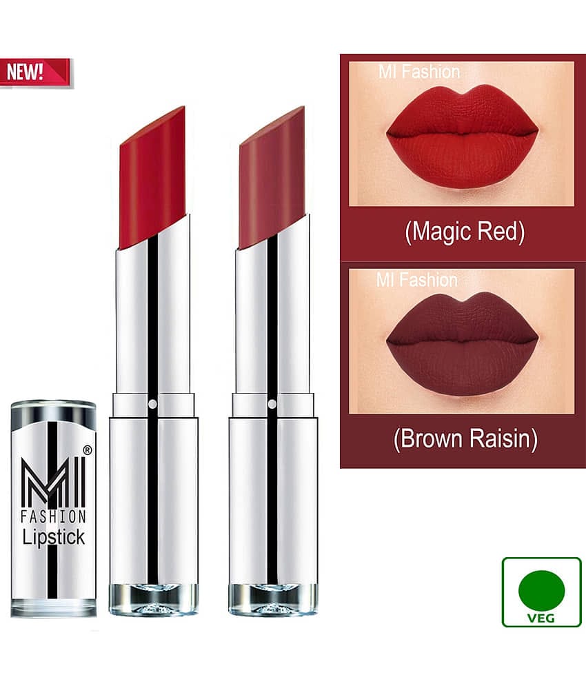 MI FASHION 100% Veg Soft Matte Long Stay Lipstick Combo Red,Brown Multi Pack of 2 7 g