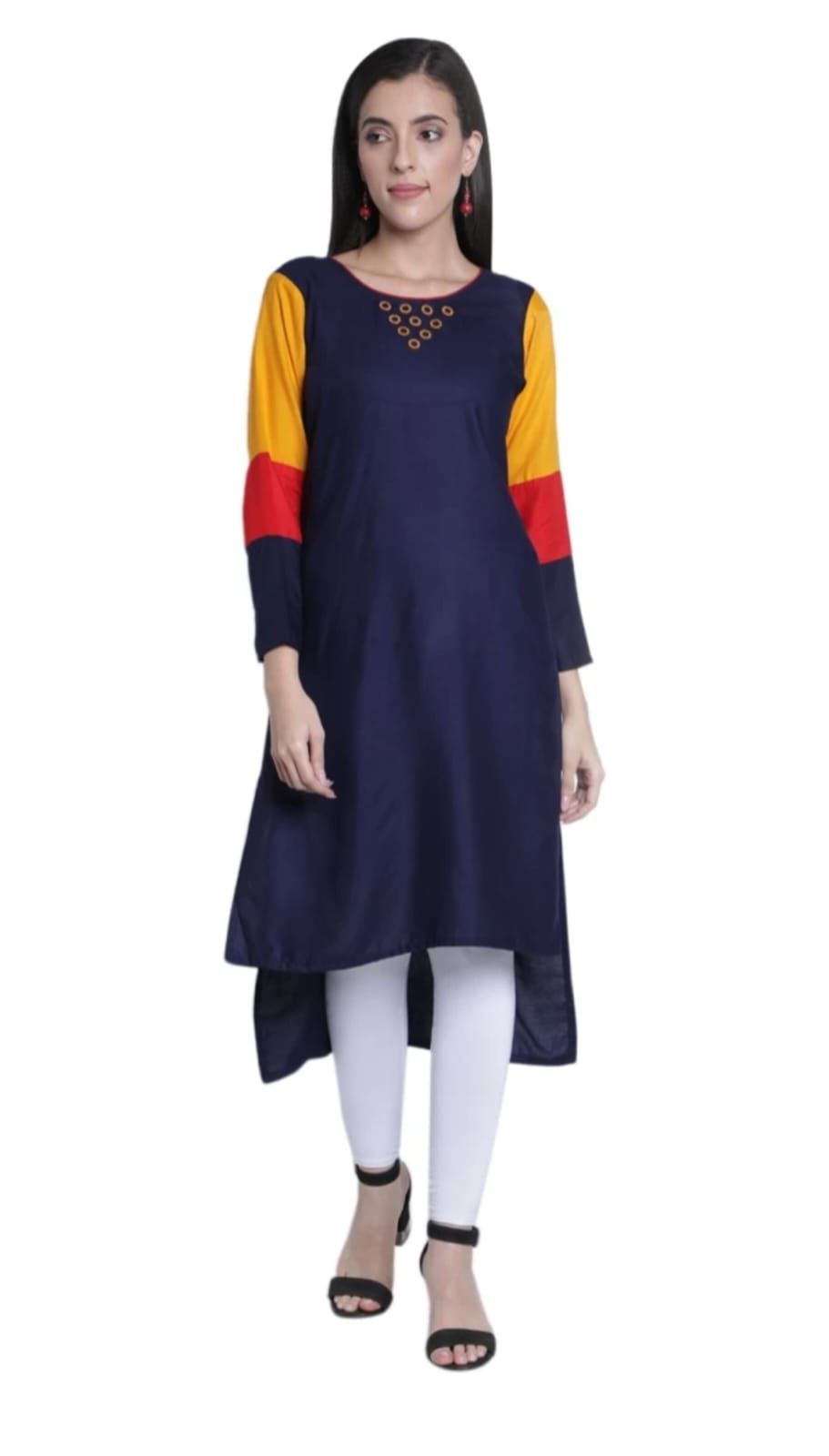 Heavy Reyon Coloured Sleeves Straight Kurti