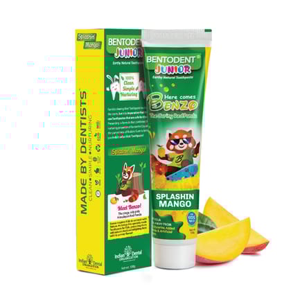 Bentodent 100% Natural Kids Splashin Mango twin Toothpaste, Fluoride Free,  Sls Free, Complete oral care protection for kids, Fresh Breath, Best toothpaste for kids 2+ years 100g  each-Pack of 1