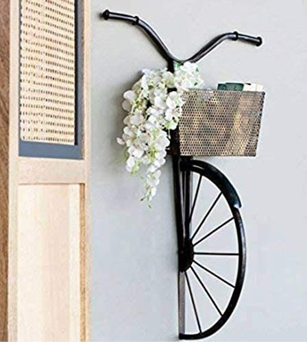 HANDICRAFT STUDIO TREND & QUALITY Wrought Iron Cycle Wall Hanging For Books, Decorative Floral - (Black, Medium)