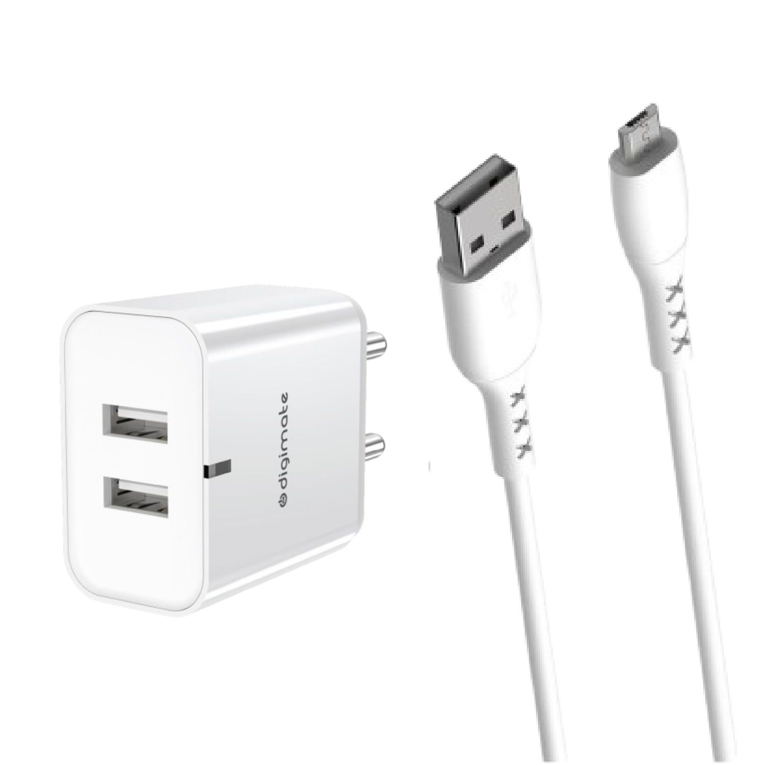 Digimate 2.4A Dual Port 15W Quick Charge With Micro USB Cable (White-DG-ADP-1003)