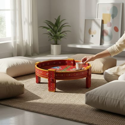 Attractive Indian Wooden Painted Round Side Unique Coffee Table Attractive Indian Wooden Painted Round Side Unique Coffee Table