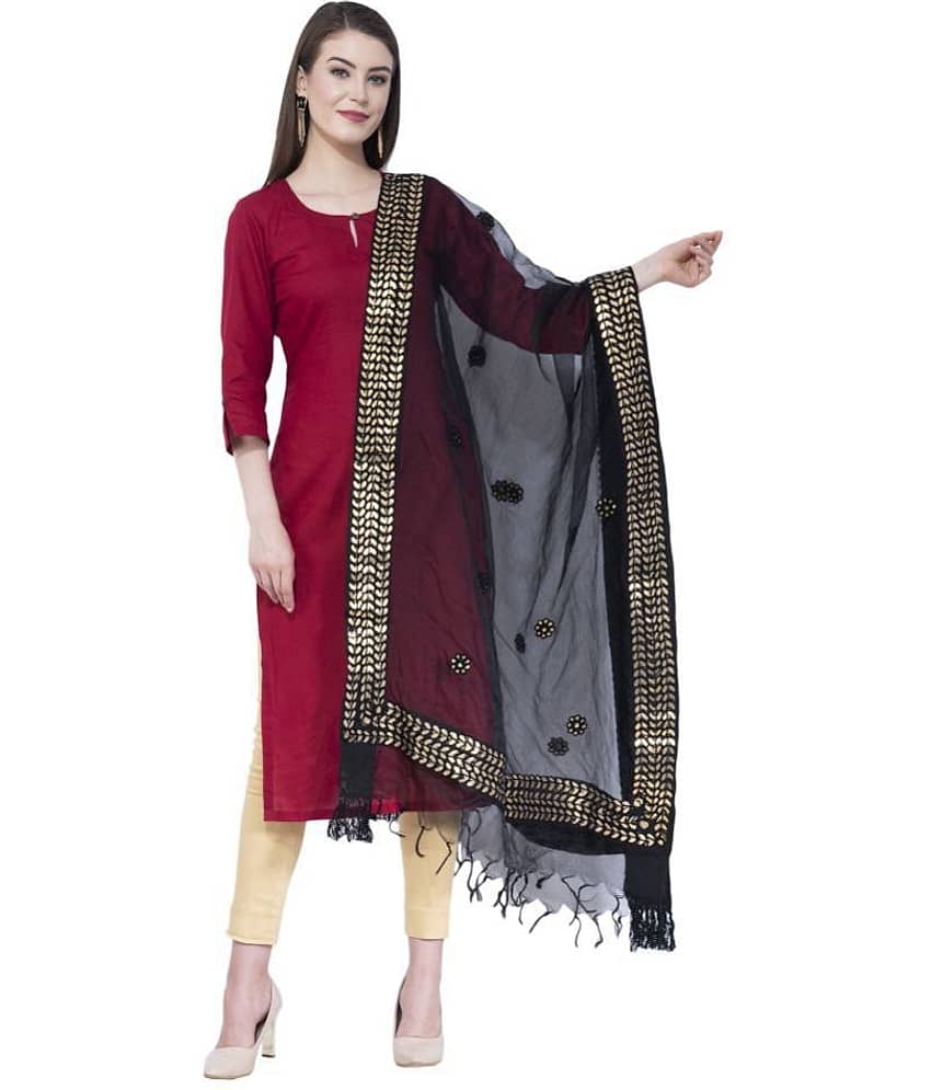 A R Silk Black Organza Gota Patti Dupatta
