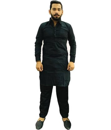 Preen Black Cotton Pathani Suit Single Pack