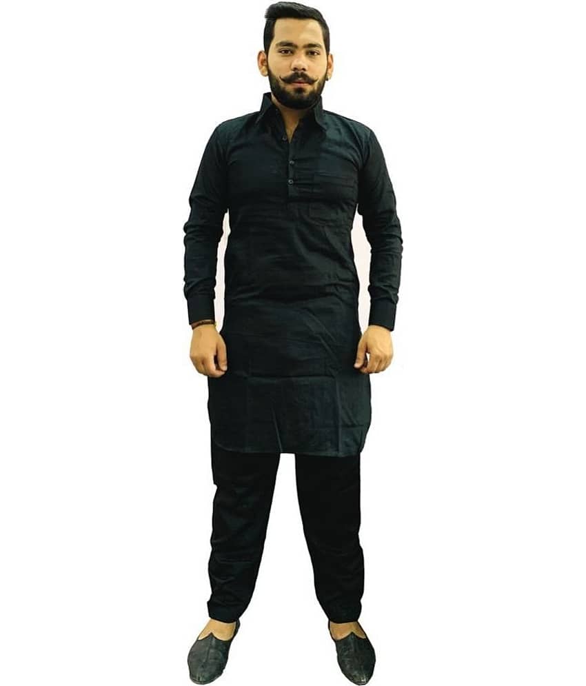 Preen Black Cotton Pathani Suit Single Pack
