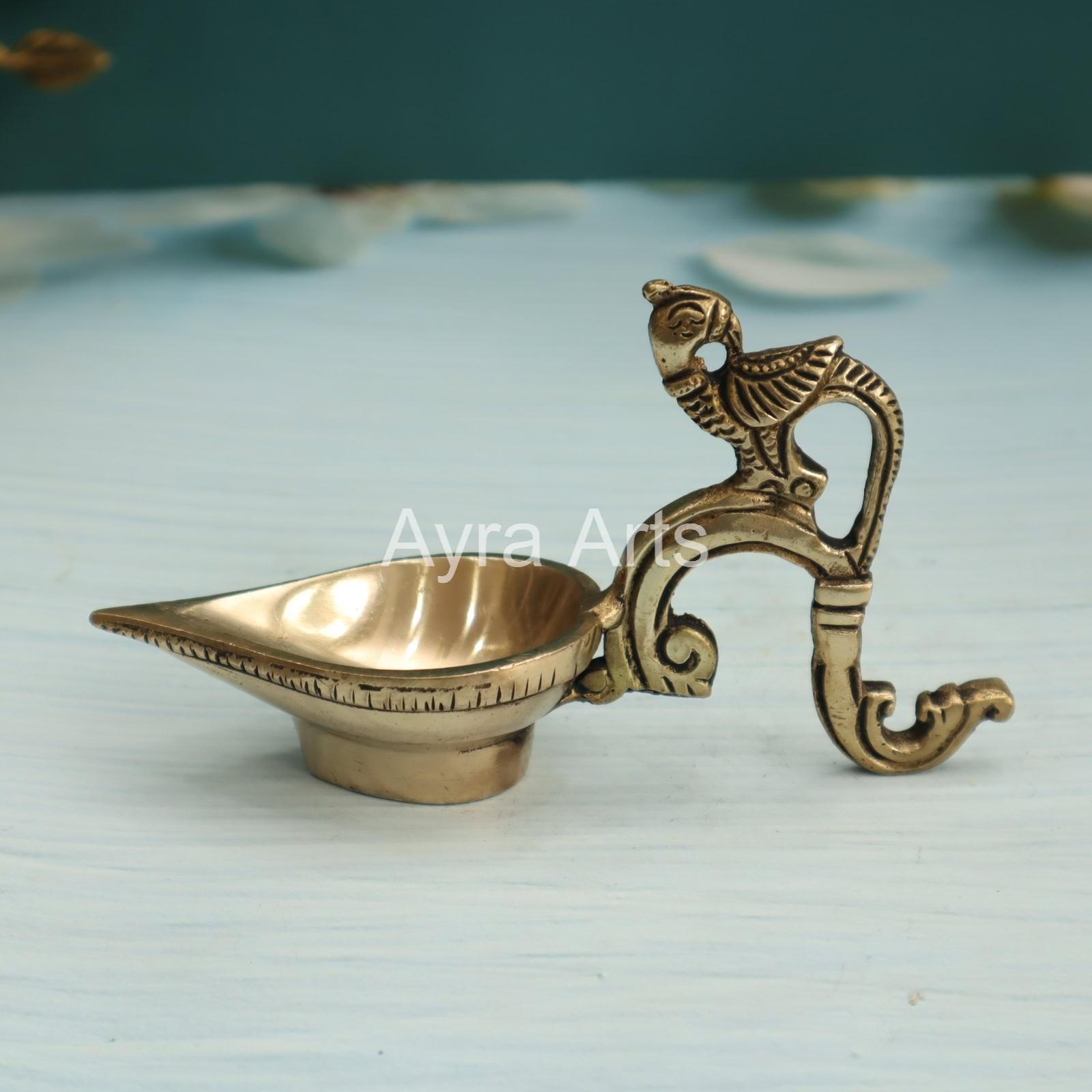 Ek Aarti Brass Bird Diya - 3.5 inch Height | Decorative Brass Diya with Bird Design
