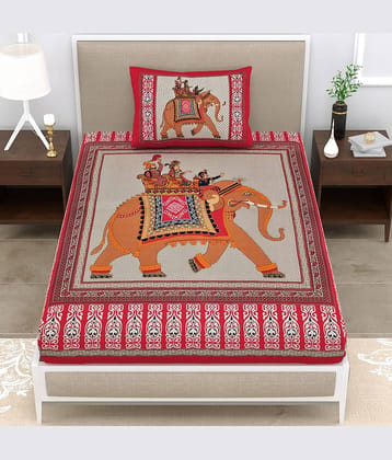 ABHACLOTHO Cotton 1 Single Bedsheet with 1 Pillow Cover ( Red )