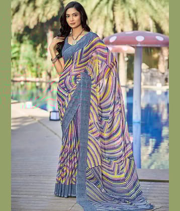 Samah Chiffon Printed Saree With Unstitched Blouse Piece ( Light Green )