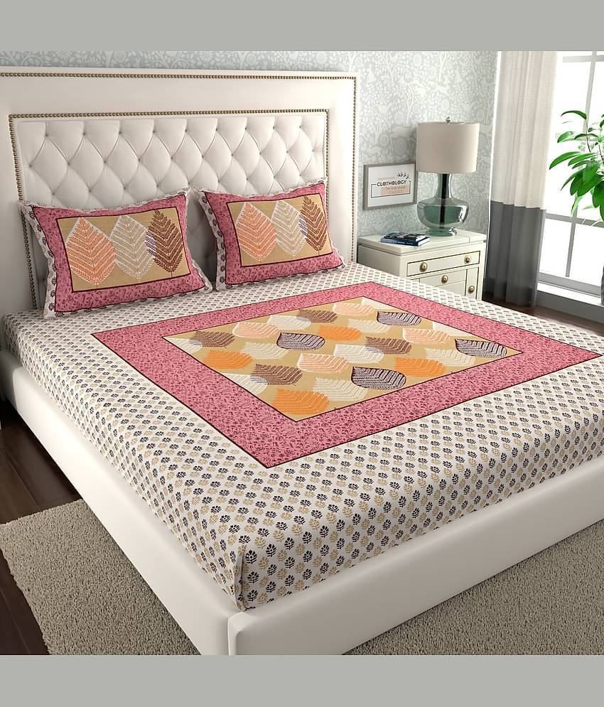 ABHACLOTHO Cotton 1 Double Bedsheet with 2 Pillow Covers ( Multicolor )