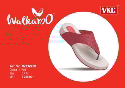 Walkaroo WC4981 Red L No 8 Ladies Slipper