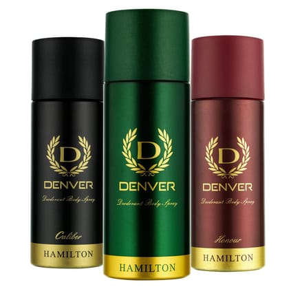 DENVER Hamilton, Caliber & Honour Deodorant - 150ML Each (Combo pack of 3)| Long Lasting Fragrance Body Deodorant Spray for Men DENVER Hamilton, Caliber & Honour Deodorant - 150ML Each (Combo pack of 3)| Long Lasting Fragrance Body Deodorant Spray for Me