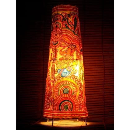 Lucid Ganesh Kalamkari Handpainted Standing Round Leather Lamp -26 Inch