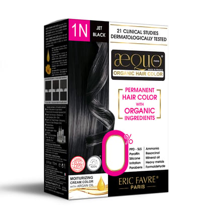 Aequo Organic Cream Hair Color for Women 1N Natural Jet Black, Hypoallergenic Permanent Hair Dye with QH+ Patented Bioactives, 0% PPD & SLS, Organic Professional Hair Colour, 170 ml Aequo Organic Cream Hair Color for Women 1N Natural Jet Black, Hypoaller
