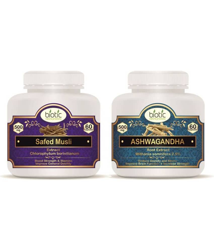 Biotic Safed Musli and Ashwagandha Capsules Extract 500mg Capsule 120 no.s