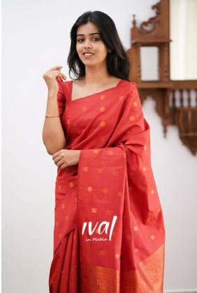Women's Soft Lichi Silk Printed Saree With Unstitched Blouse 5.5Mtr (Red)-PID63628