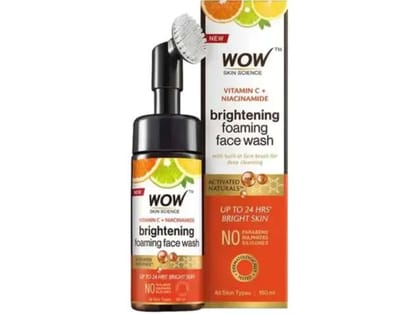 Wow Skin Science Vitamin C & Niacinamide Brightening Foaming Face Wash- 150 ML (With built-in face brush)