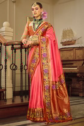 Pink Woven Banarasi Saree