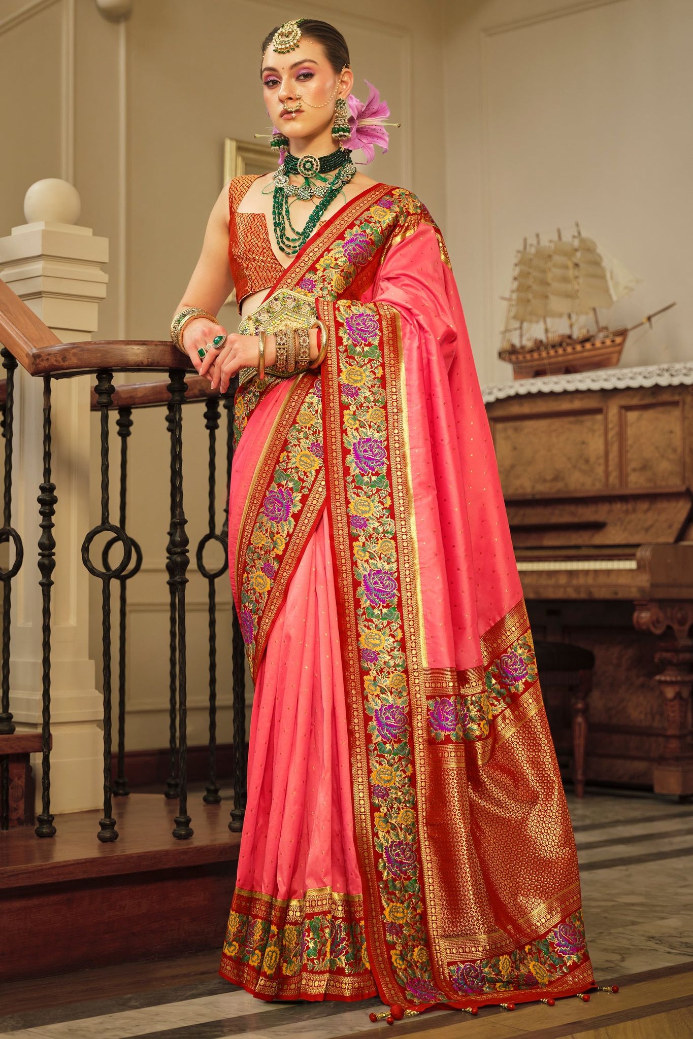 Pink Woven Banarasi Saree