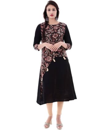 Yash Gallery Pack of 1 Cotton Printed Double Layered Women's Kurti - ( Black )