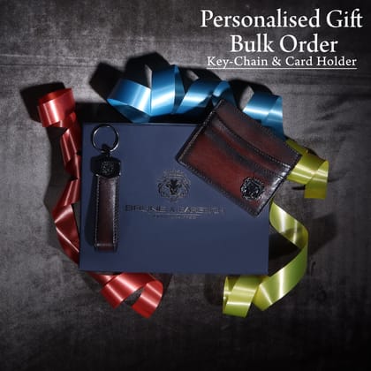 Personalized Dark Brown Genuine Leather Card Holder and Key-chain bulk Order (Reference Price for 1 Unit)