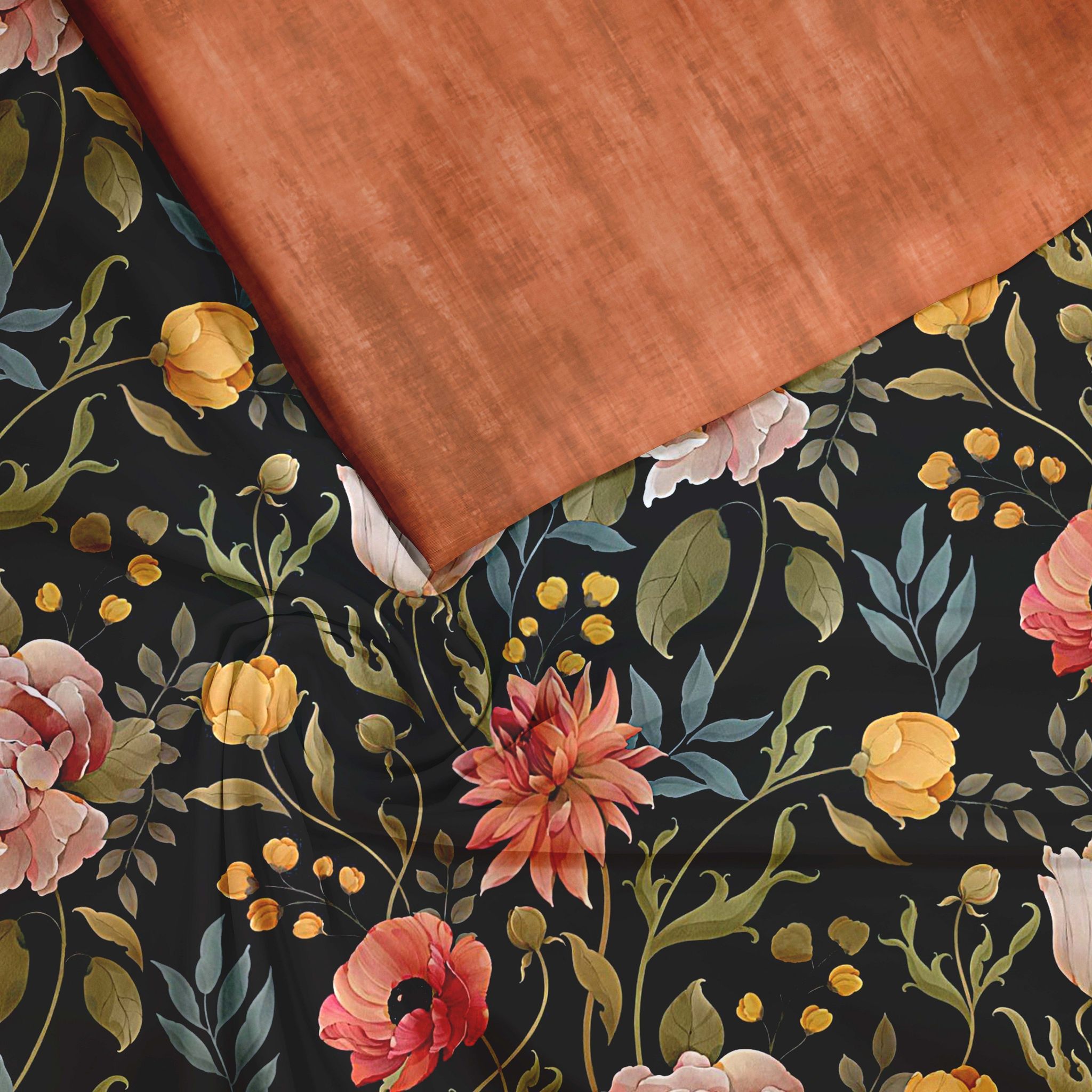 Black multi floral Unstitched Suit Set-Silk Satin