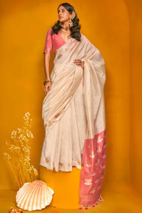 White Woven Tussar Silk Saree