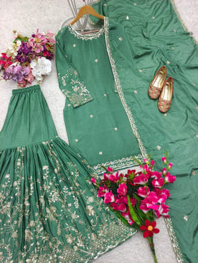 Designer Party Wear Top-Sarara And Dupatta With Embroidery Sequence Work Designer Party Wear Top-Sarara And Dupatta With Embroidery Sequence Work