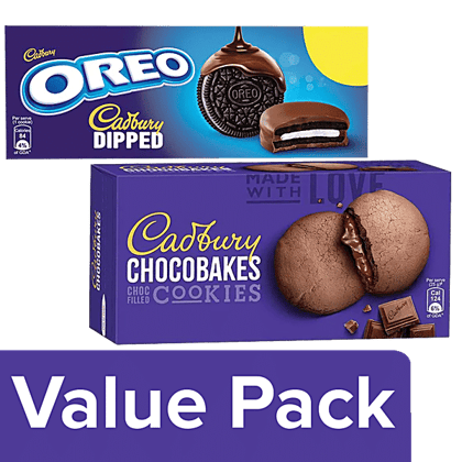 Cadbury Oreo Dipped Cookie, 150g + Chocobakes Choc Filled Cookies/Biscuits-Family Pack, 150g, Combo 2 Items