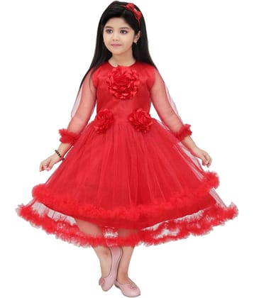 DS DRESSES Net Dress For Girls ( Pack of 1 , Red )