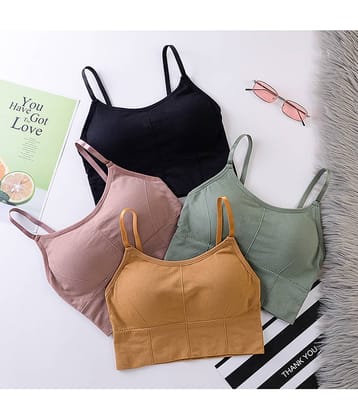 3Mads Pack of 4 Cotton Blend Removable Padding Women's Cami bra ( Multicolor ) GBra013_BK_GR_W_LPL