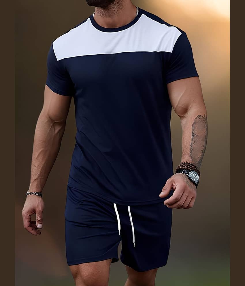 Garimaknitwear Men Cotton Blend Regular Fit Colorblock T-Shirt ( Navy Blue )
