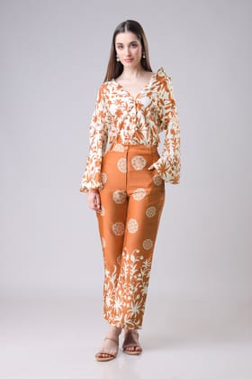 Traditional Shirt And Pant Co-Ord Set For Women-XXS / Light Orange / SH0076-DPLZ00351-2 MTR-NIL-NIL-EL004-5 INCH-THY01-FS002-NIL-BT0046-8-NIL-NIL-NIL||BT0042-DPLZ00351-2 MTR-FAB3200409 -2 MTR-NI