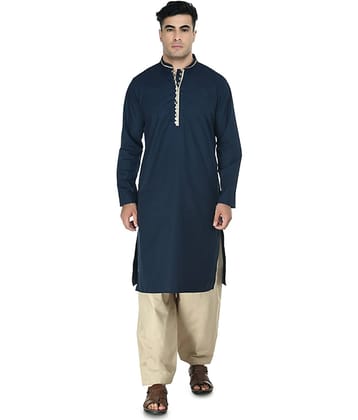 DESIGN TREND Navy Cotton Pathani Suit Pack of 1