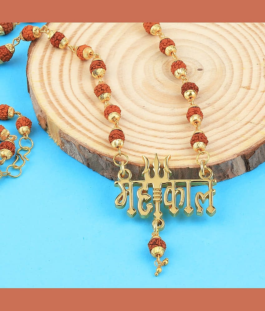 SILVER SHINE Religious Rudraksh Mala  Mahakal Shiva Gold Pendant for Men and Women