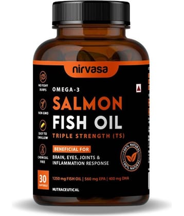 Nirvasa Salmon Fish Oil Triple Strength Softgel Capsule, enriched with Omega-3, 1250mg (1 X 30 Caps)