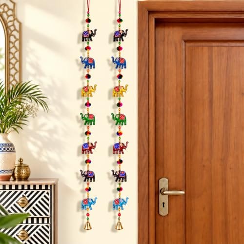 DreamKraft Paper Mache Elephant Door Hanging Set of 2, Multicolor, 115 cm