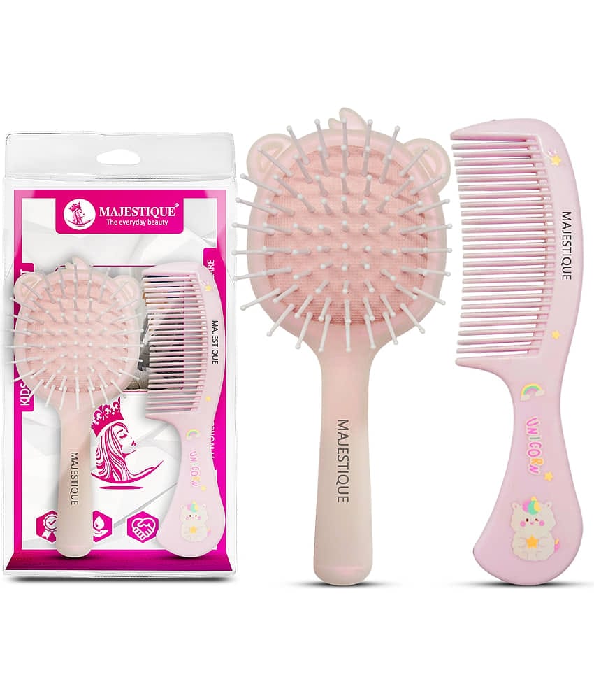 Majestique Kids Hair Grooming Set, Soft Scalp Massage Detangling Brush and Comb - 2Pcs/Multicolor